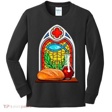 Bread And Wine Christian Stained Glass Catholic Kids Long Sleeve Shirt