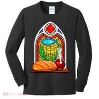 Bread And Wine Christian Stained Glass Catholic Kids Long Sleeve Shirt thumb 0