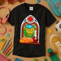Bread And Wine Christian Stained Glass Catholic Kids T-Shirt thumb 3