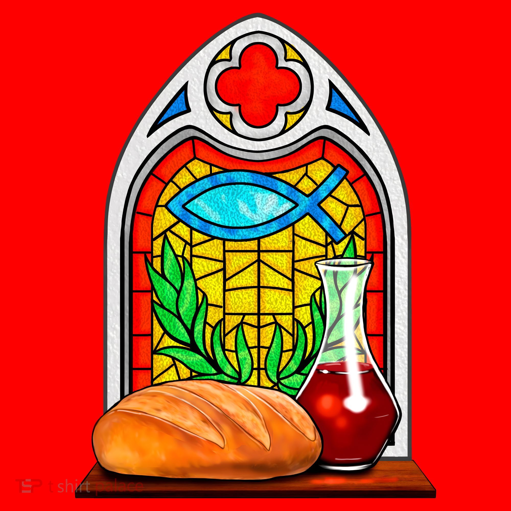 Bread And Wine Christian Stained Glass Catholic Santa Hat