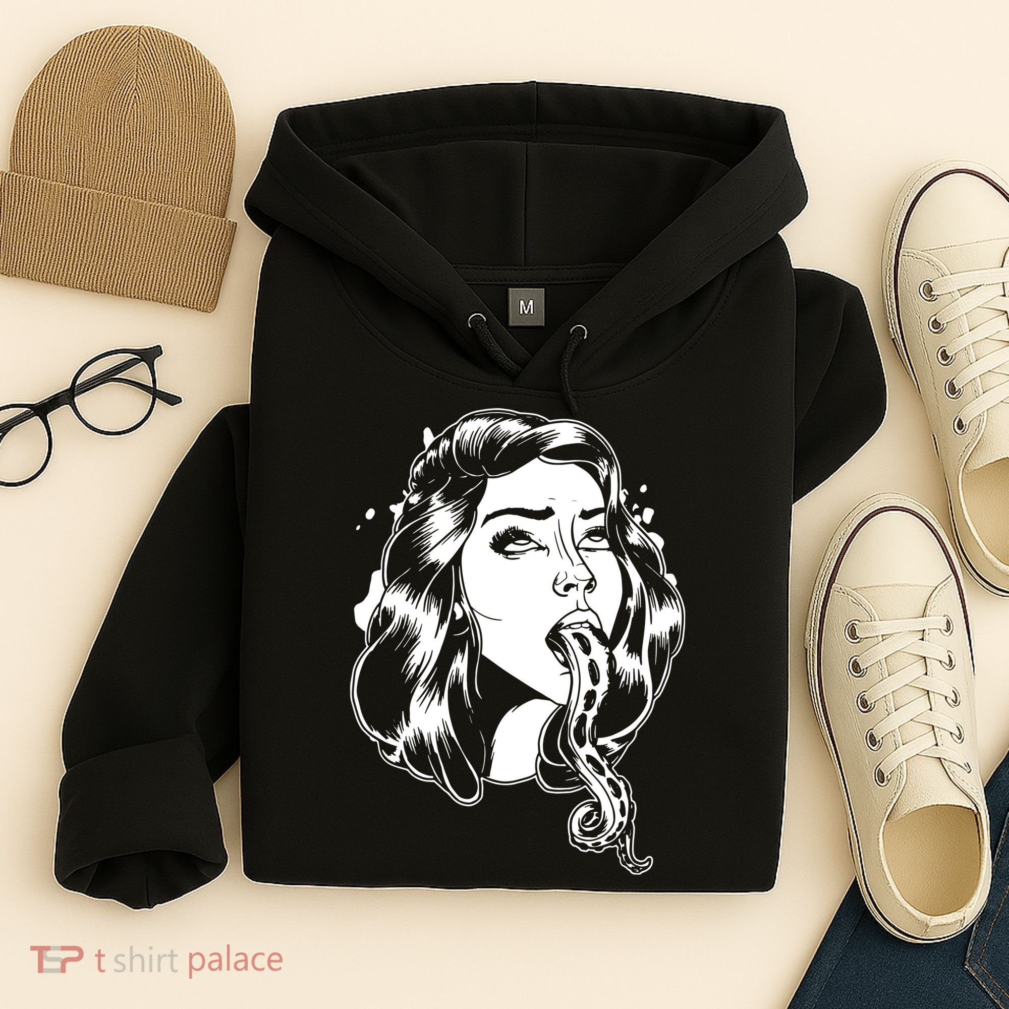 Black And White Tentacle Girl Octopus Hoodie