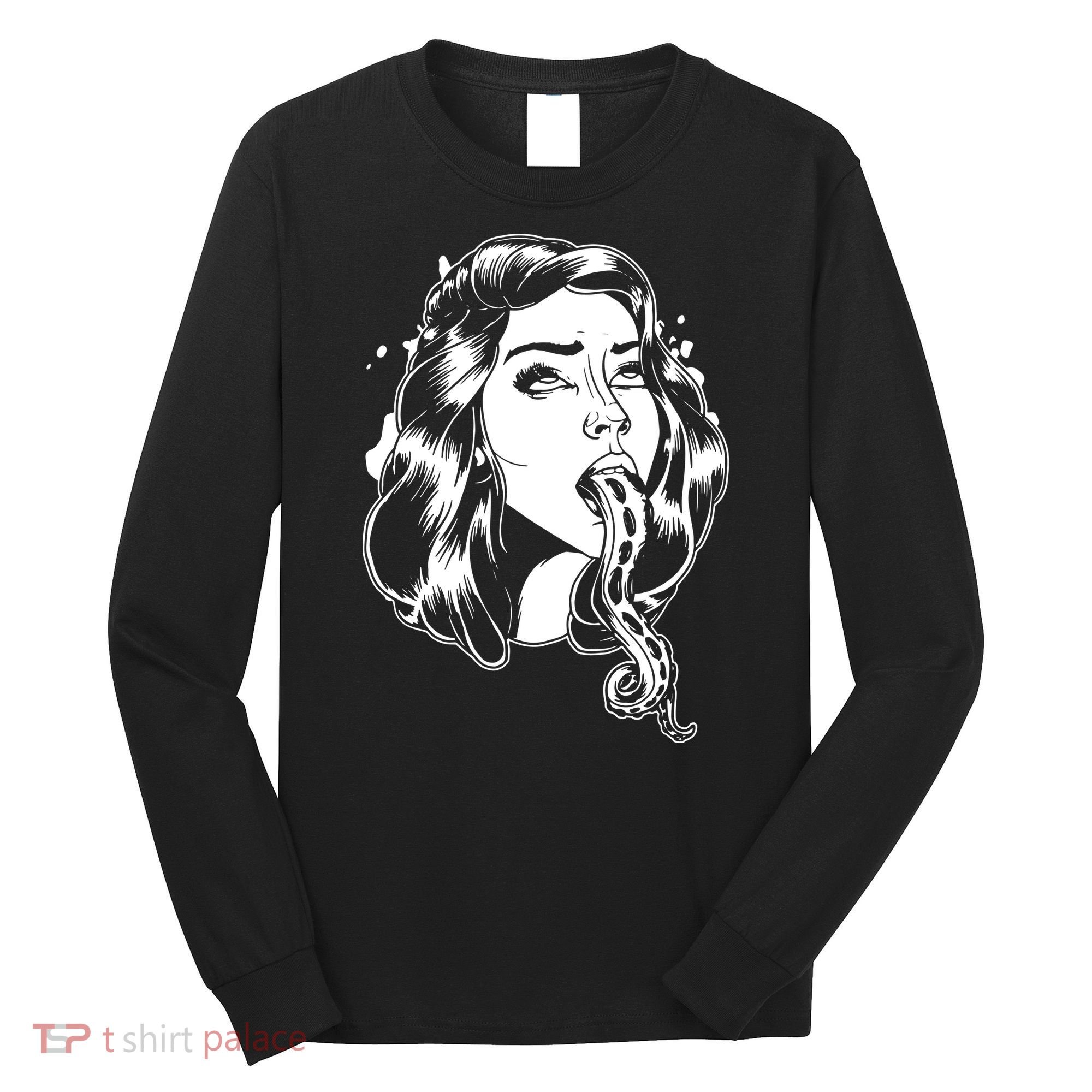 Black And White Tentacle Girl Octopus Long Sleeve Shirt