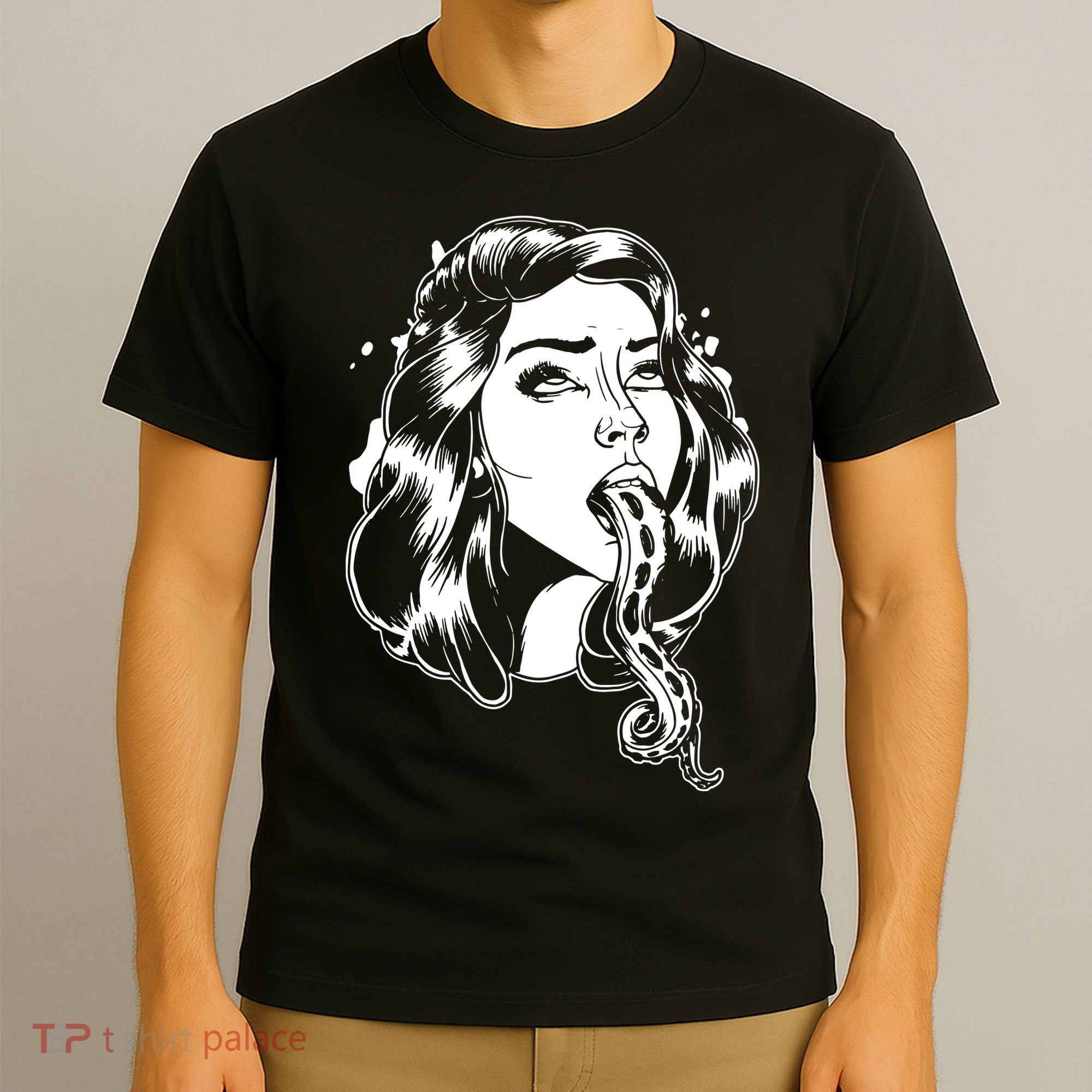 Black And White Tentacle Girl Octopus T-Shirt