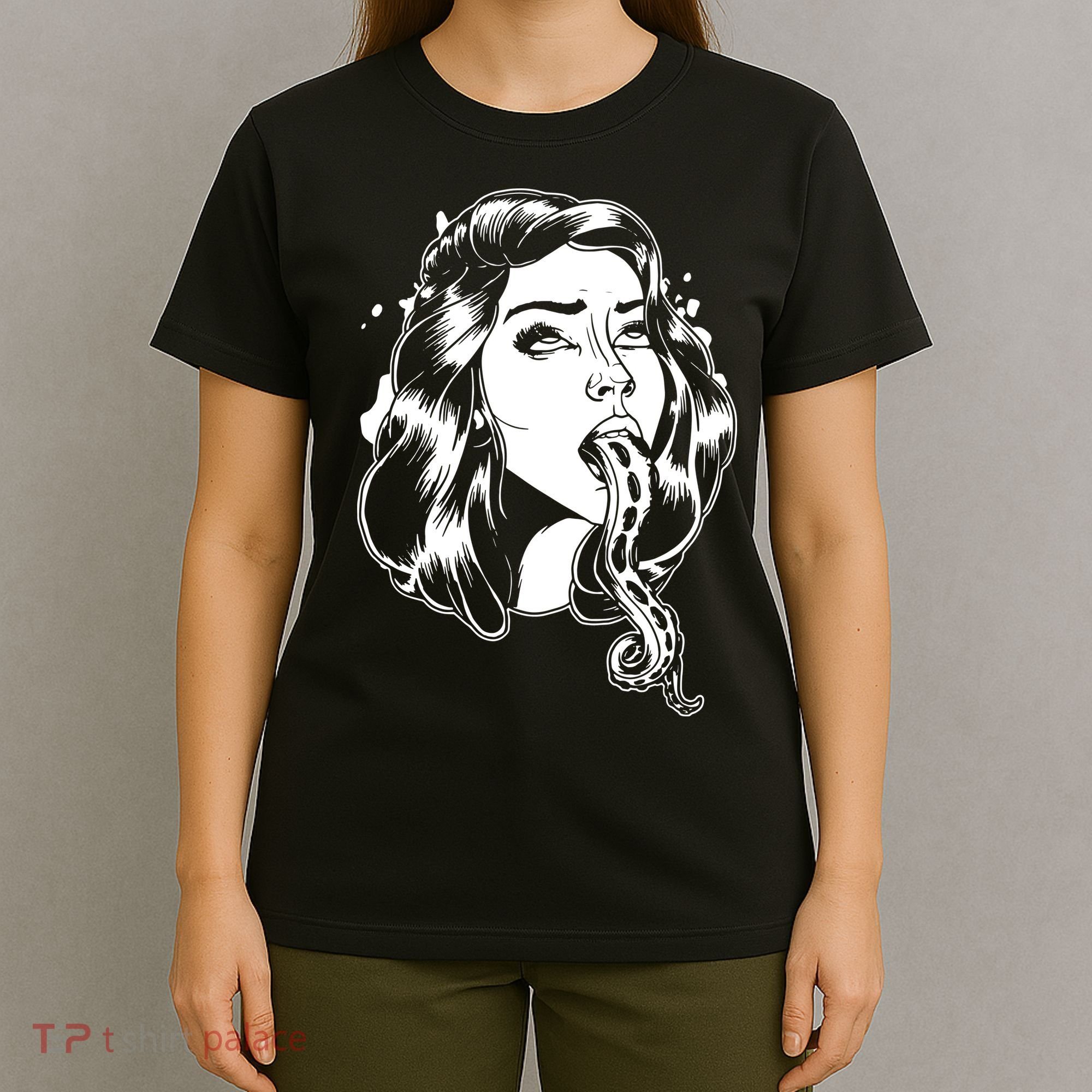 Black And White Tentacle Girl Octopus T-Shirt