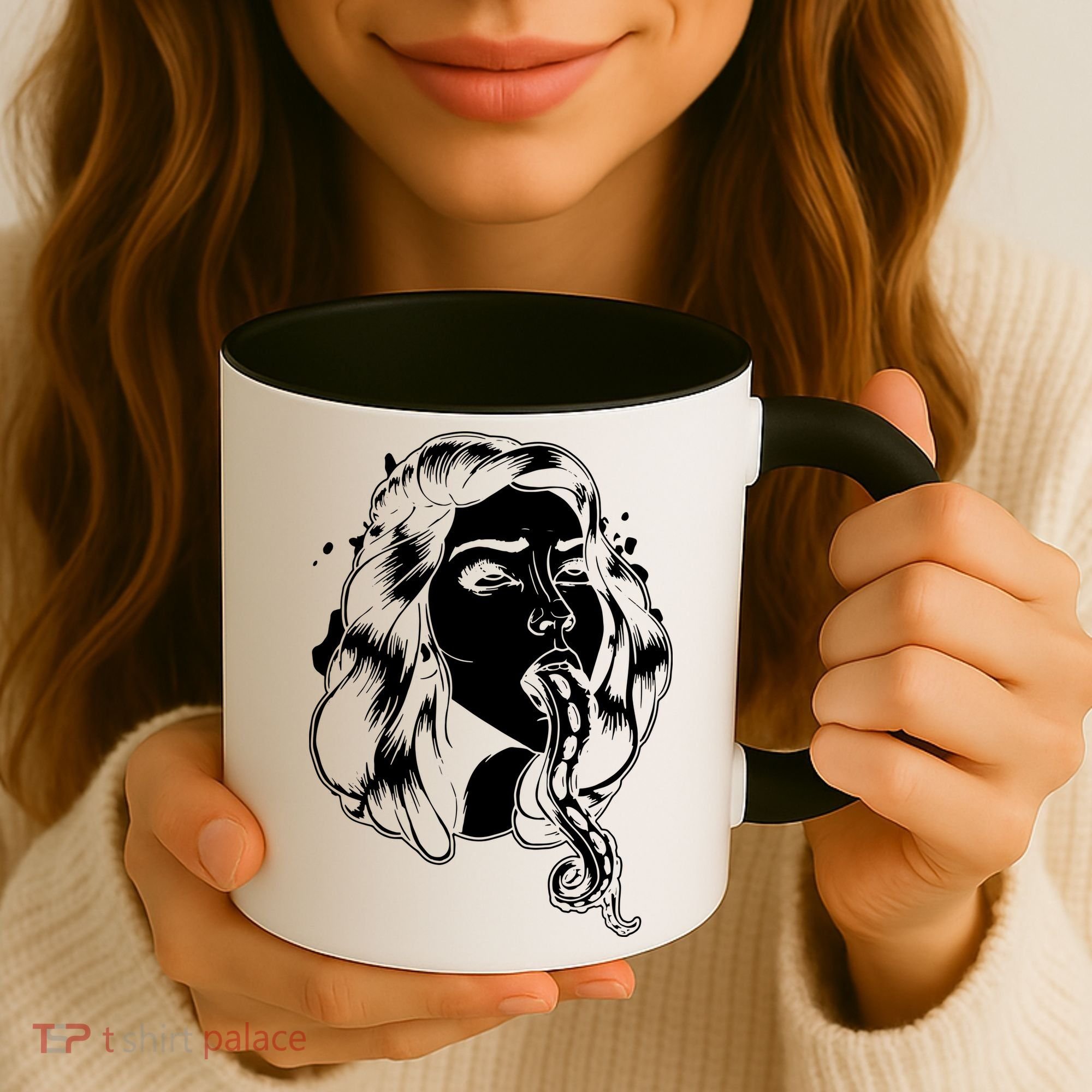 Black And White Tentacle Girl Octopus Coffee Mug