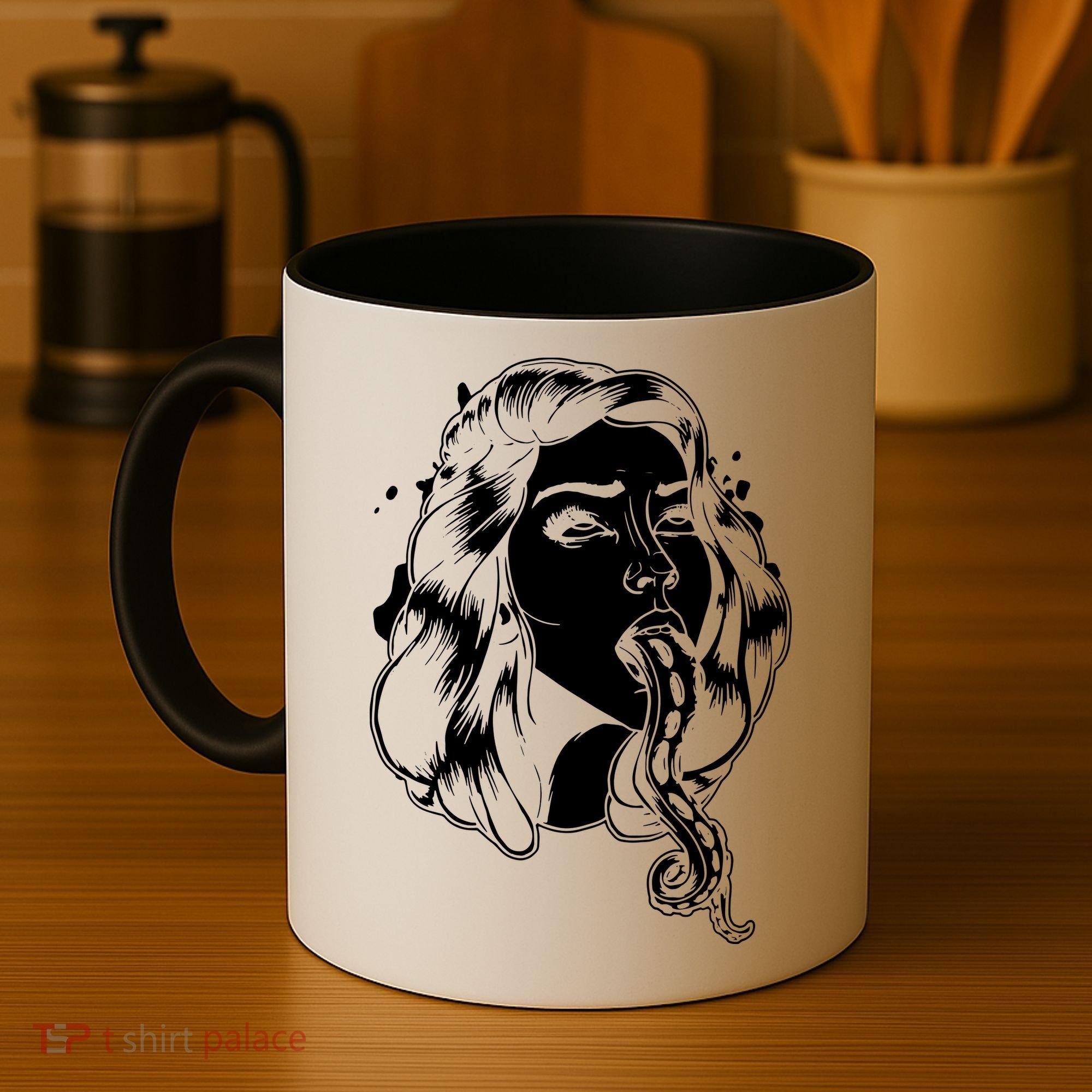 Black And White Tentacle Girl Octopus Coffee Mug