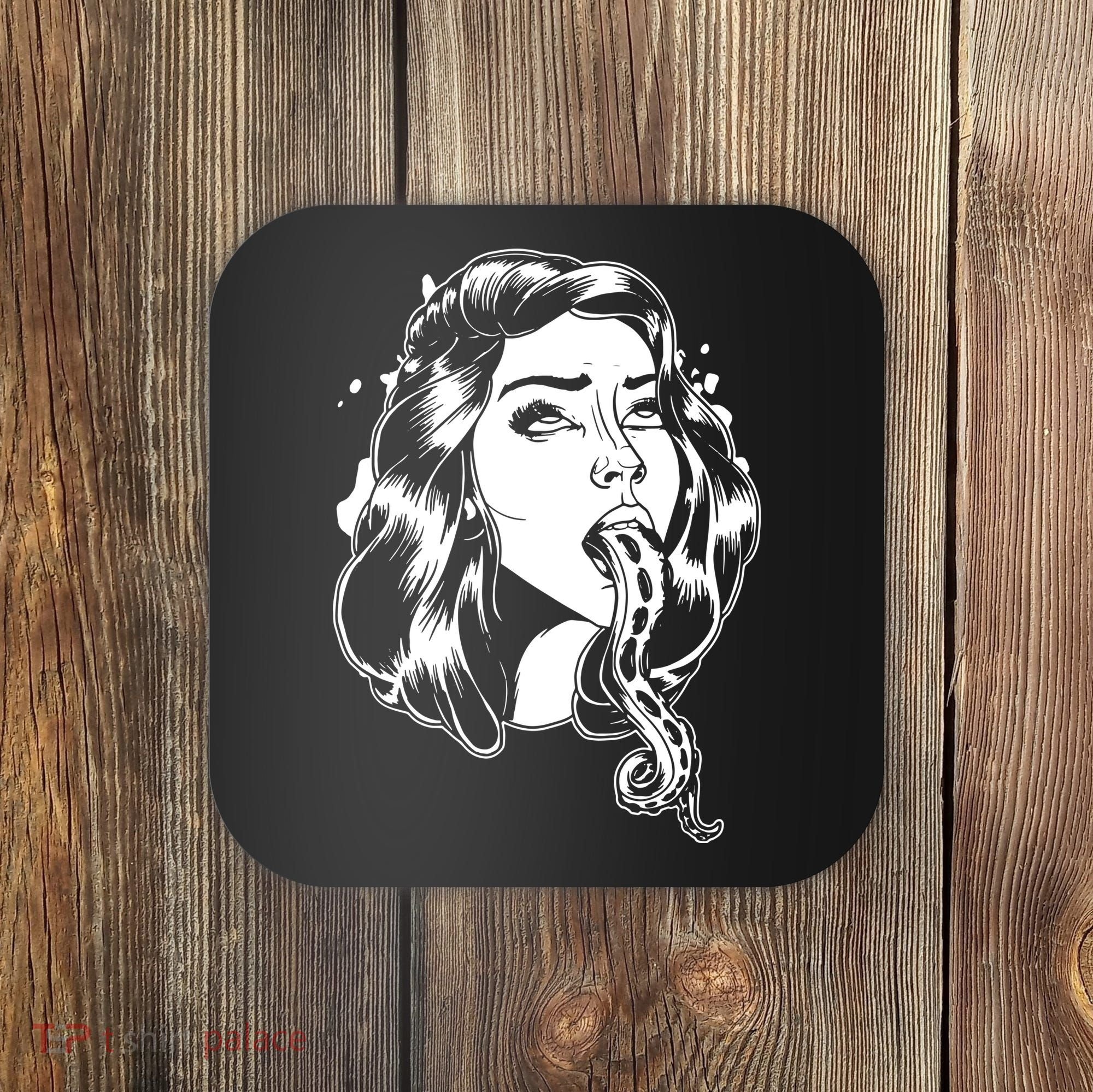Black And White Tentacle Girl Octopus Coaster