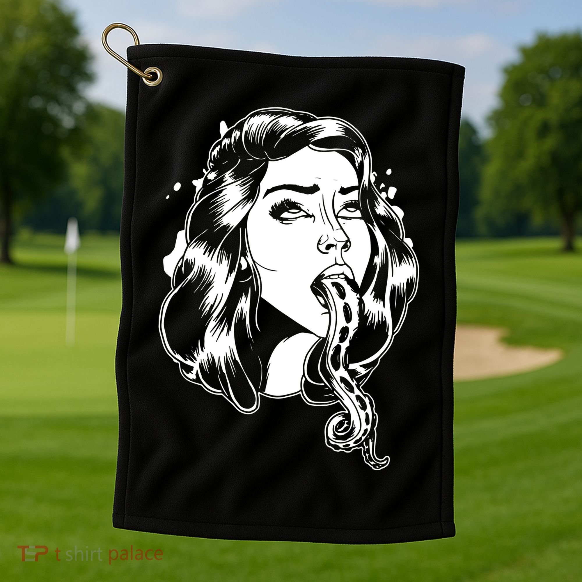 Black And White Tentacle Girl Octopus Golf Towel