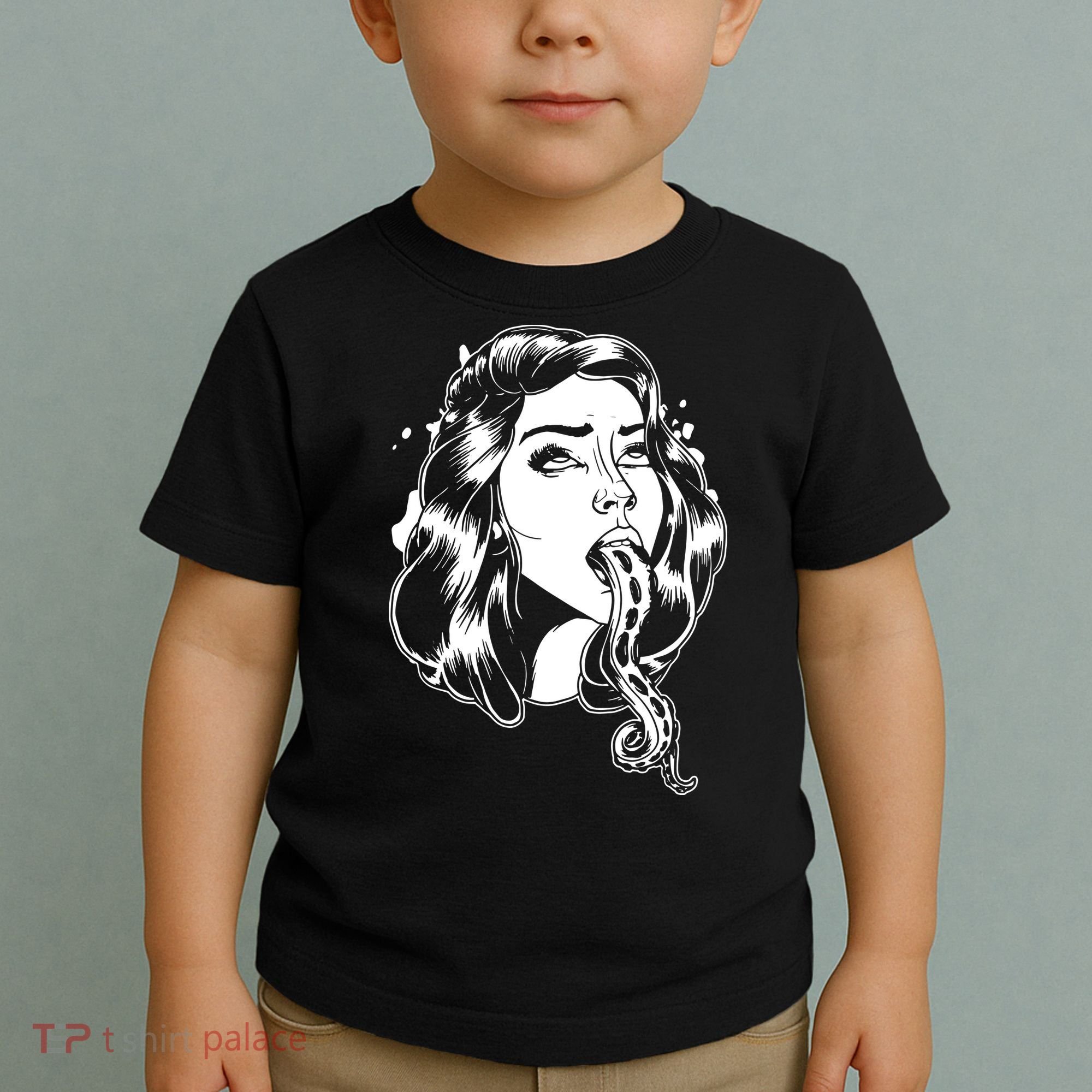 Black And White Tentacle Girl Octopus Toddler T-Shirt