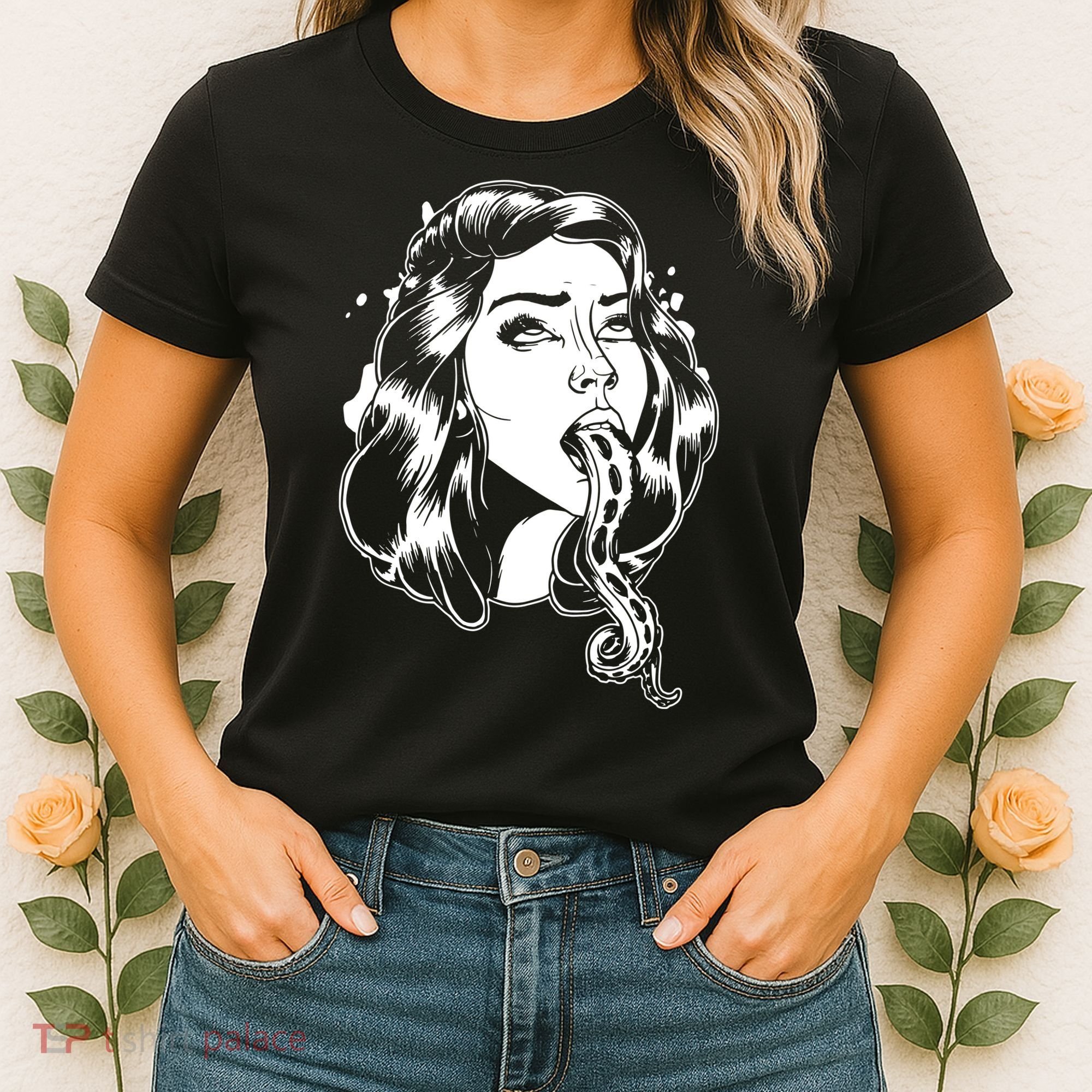 Black And White Tentacle Girl Octopus Women's T-Shirt