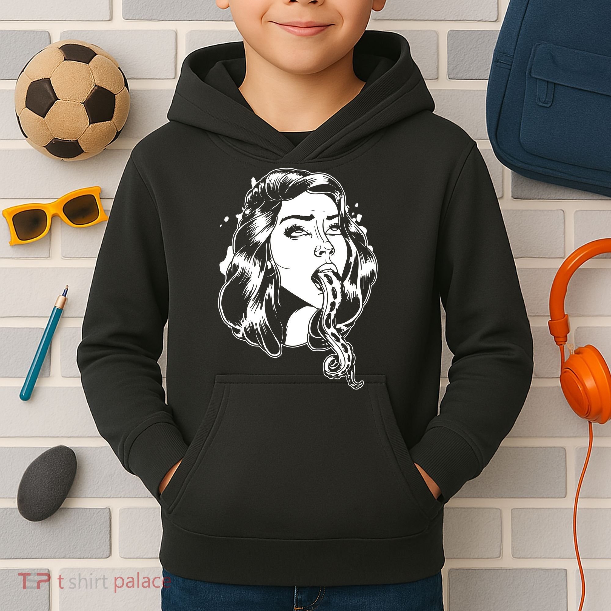 Black And White Tentacle Girl Octopus Kids Hoodie