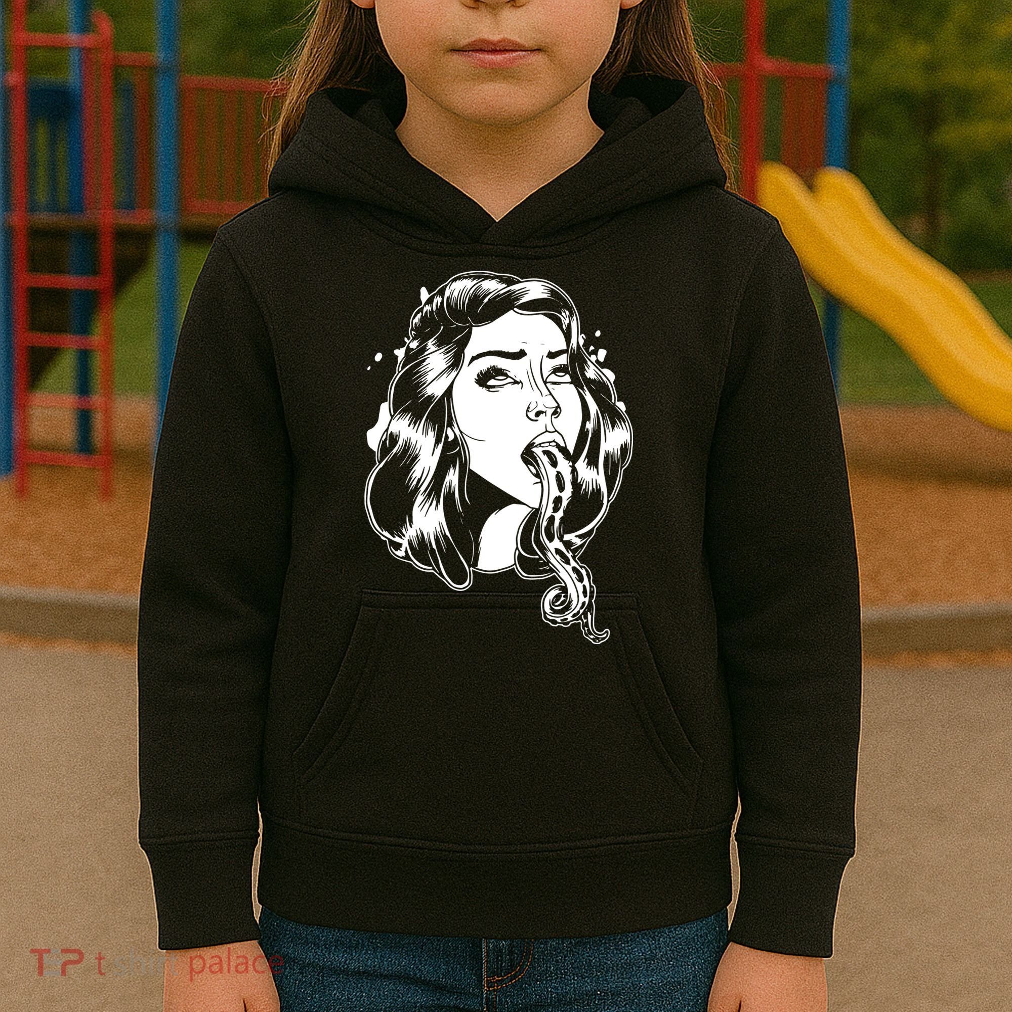 Black And White Tentacle Girl Octopus Kids Hoodie