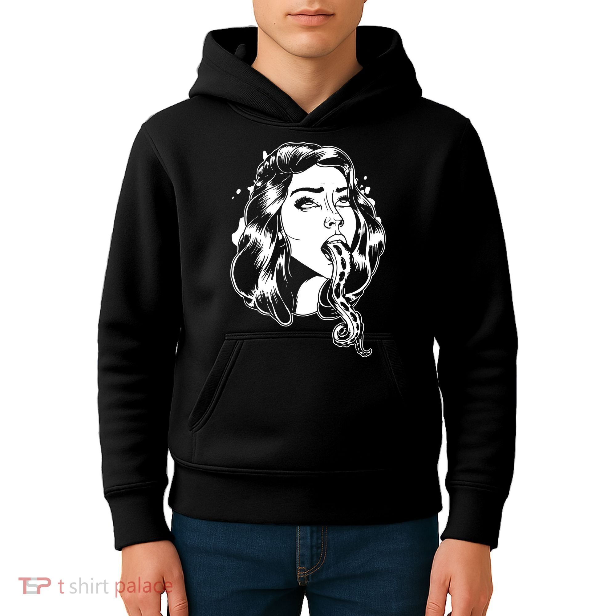 Black And White Tentacle Girl Octopus Kids Hoodie