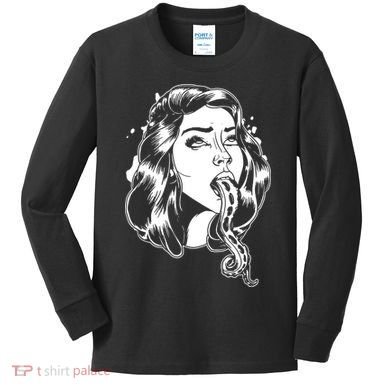 Black And White Tentacle Girl Octopus Kids Long Sleeve Shirt