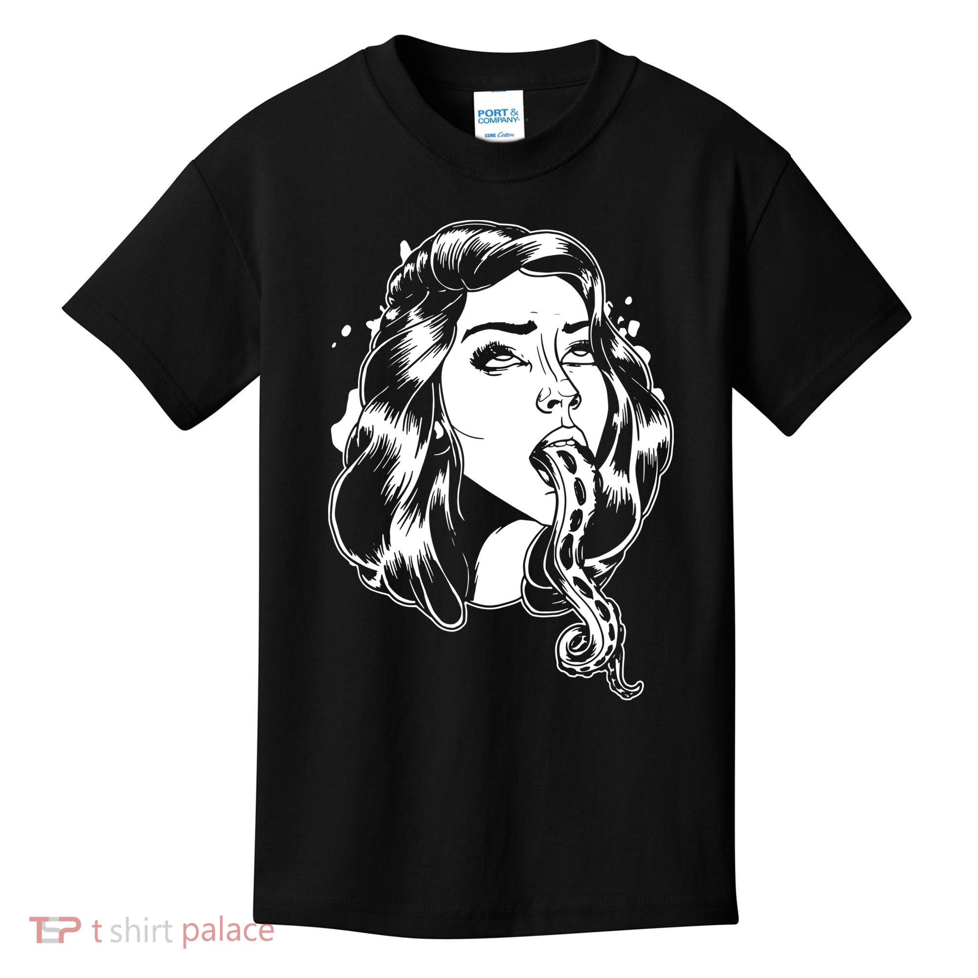 Black And White Tentacle Girl Octopus Kids T-Shirt