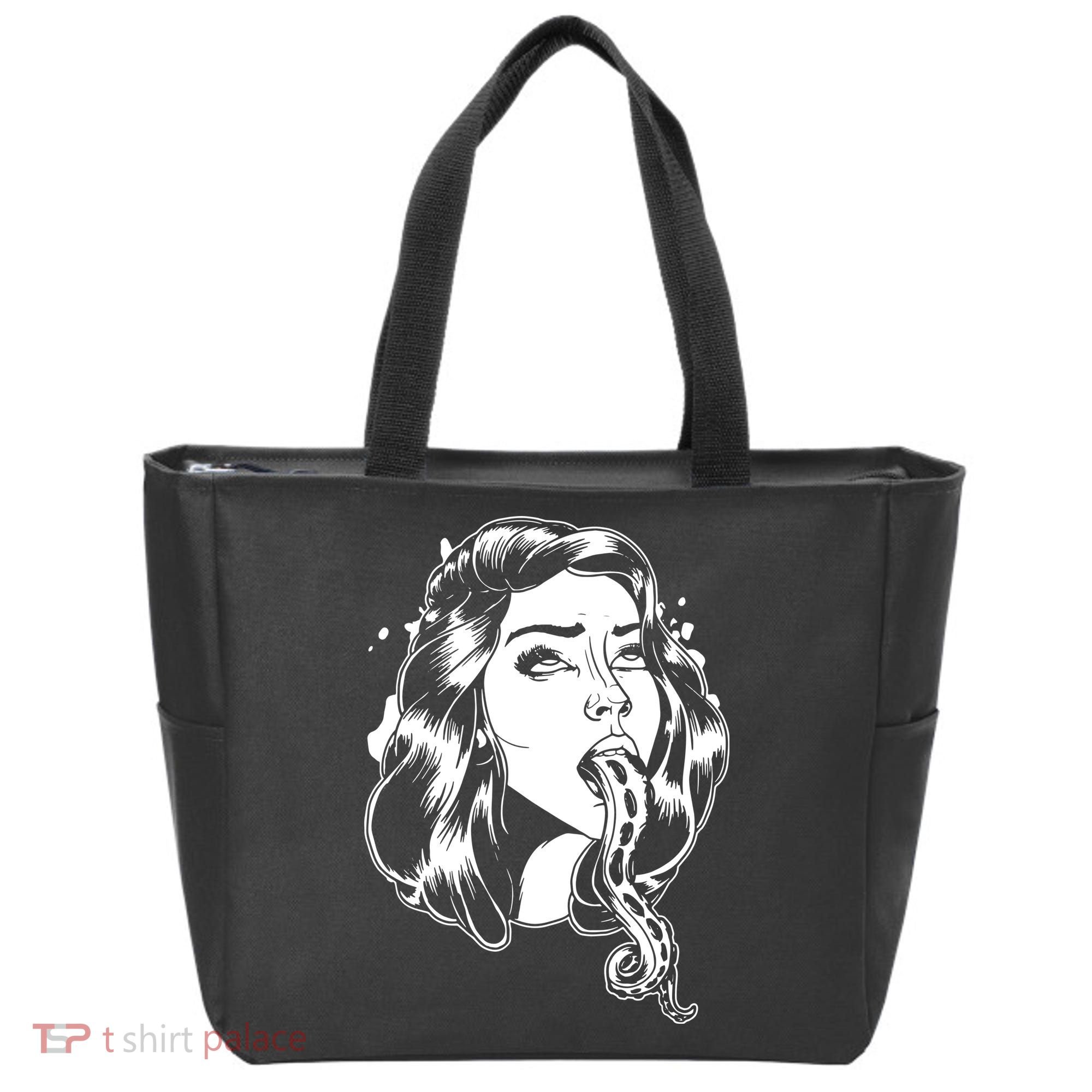 Black And White Tentacle Girl Octopus Tote Bag