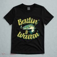 Baitin and Waitin Trout Fishing Lakes Hunting Fisherman T-Shirt thumb 5