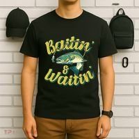 Baitin and Waitin Trout Fishing Lakes Hunting Fisherman T-Shirt thumb 6
