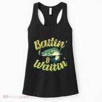 Baitin and Waitin Trout Fishing Lakes Hunting Fisherman Women's Tank Top thumb 0