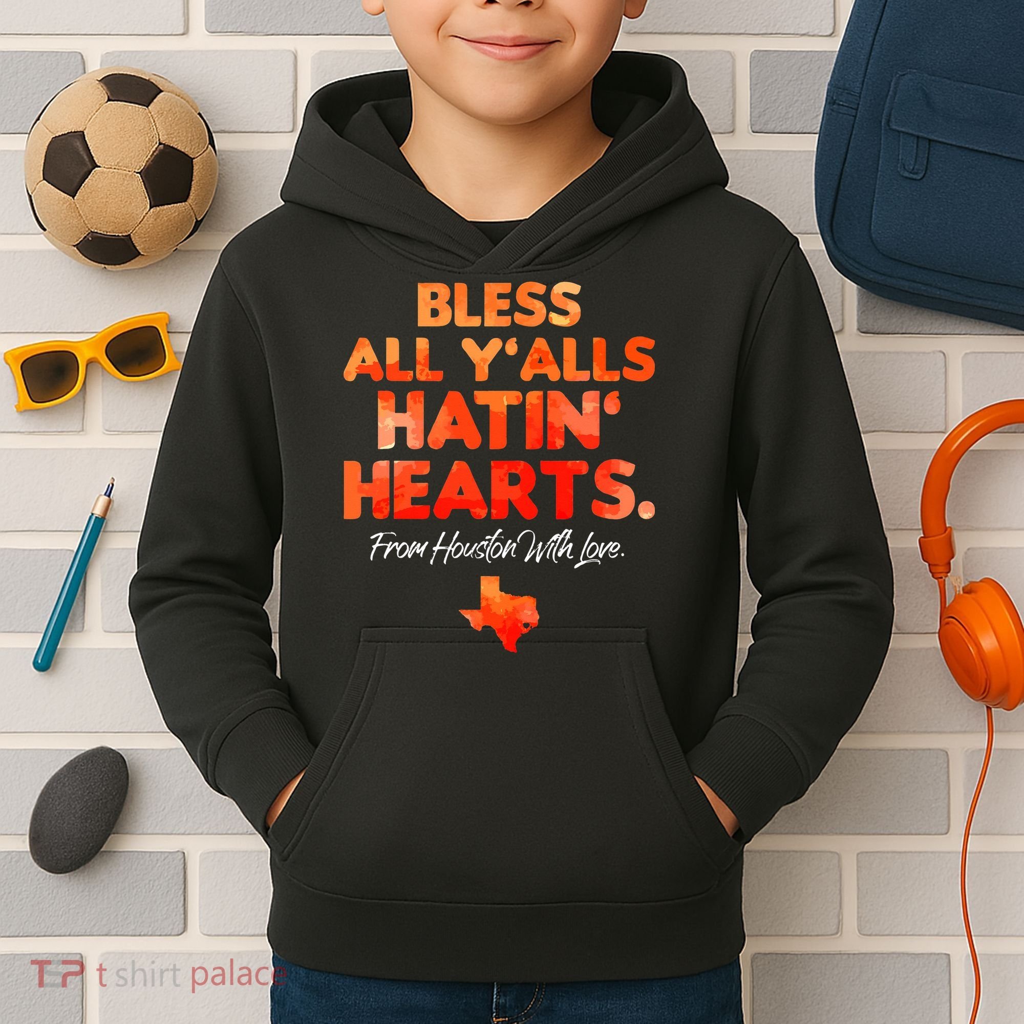 Bless All Y'alls Hatin' Hearts Houston With Love baseball Kids Hoodie