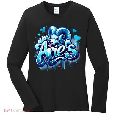 Blue Aries Zodiac Star Sign Women's Long Sleeve Shirt