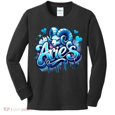 Blue Aries Zodiac Star Sign Kids Long Sleeve Shirt