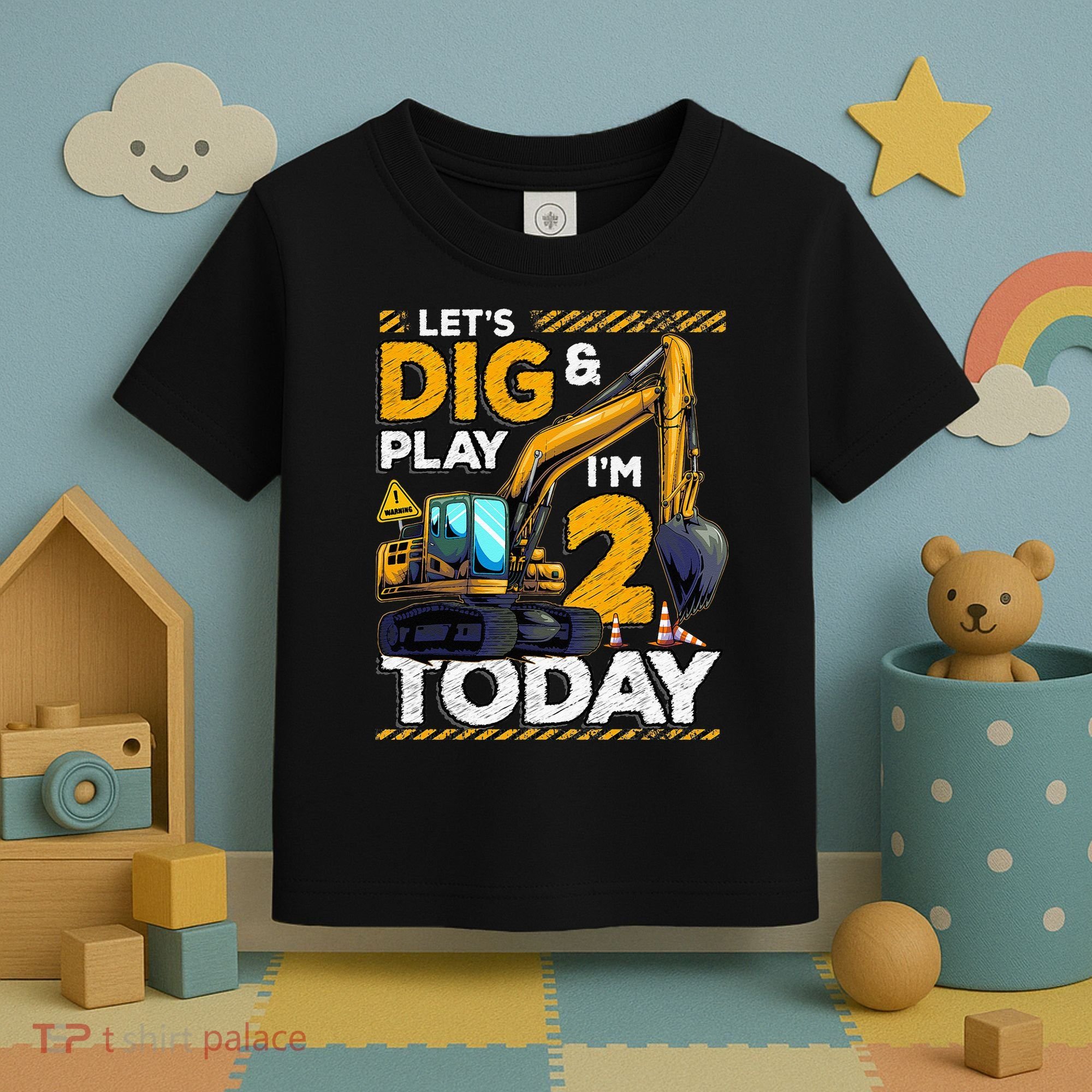 Birthday Boy 2 Construction 2nd Birthday Excavator Birthday Toddler T-Shirt