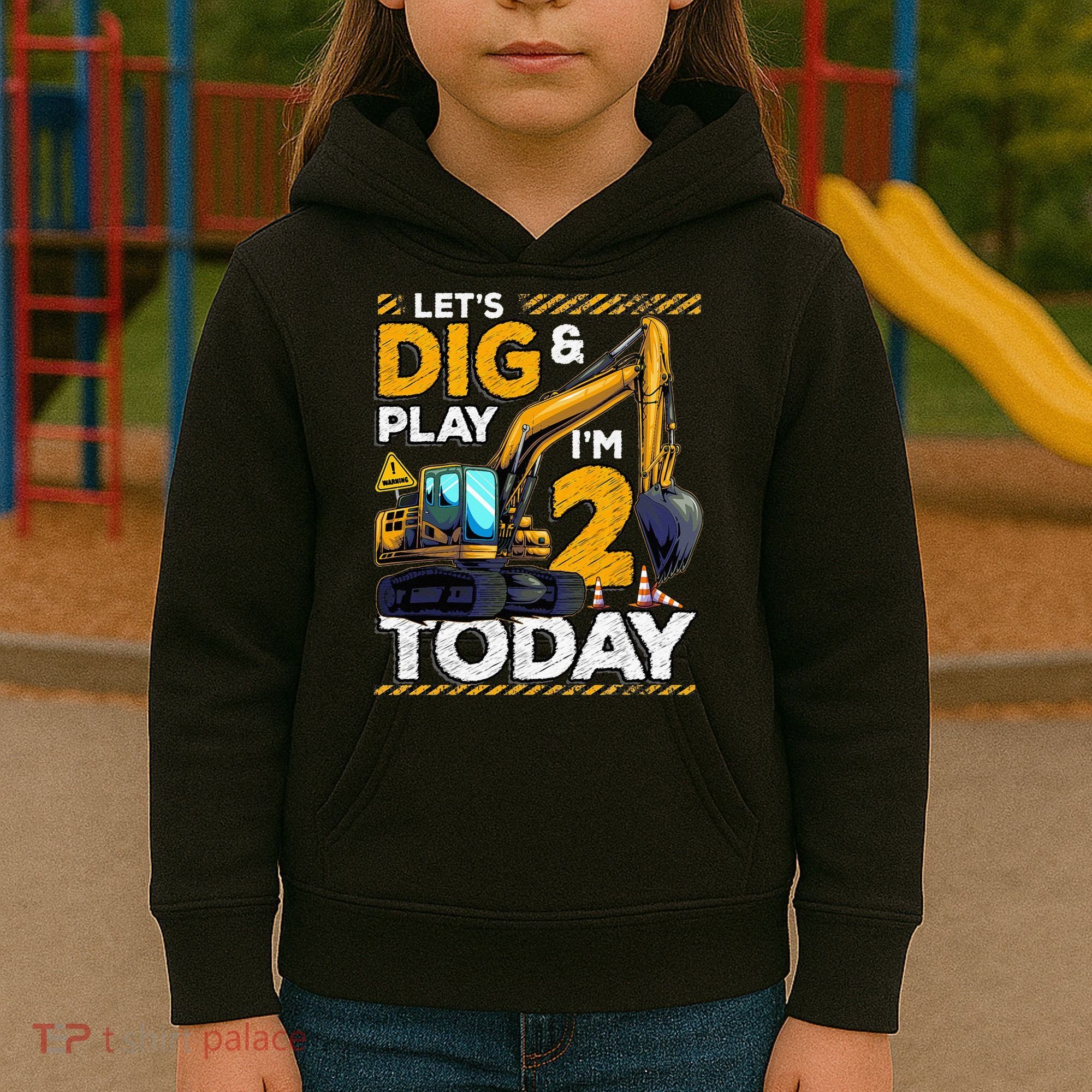 Birthday Boy 2 Construction 2nd Birthday Excavator Birthday Kids Hoodie