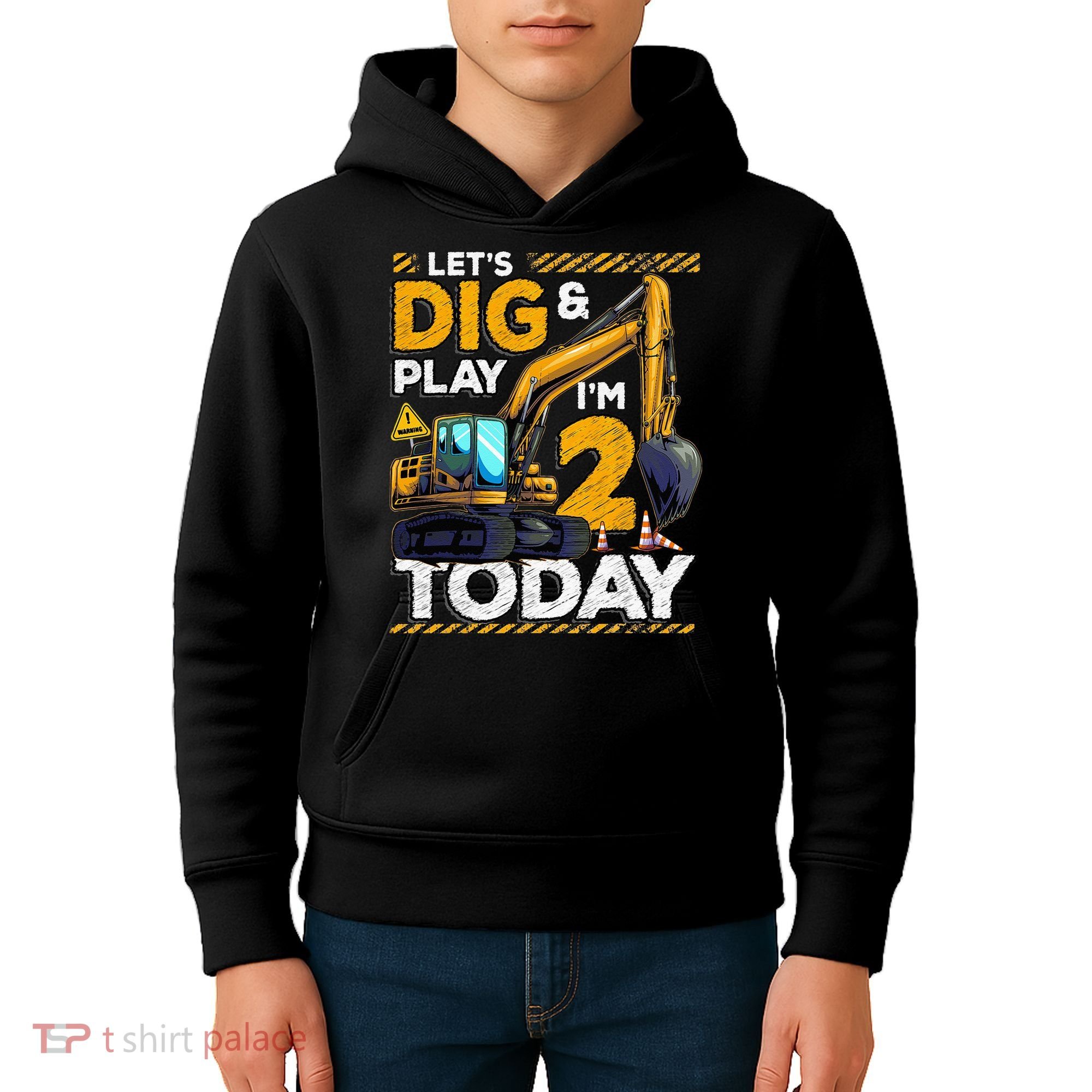 Birthday Boy 2 Construction 2nd Birthday Excavator Birthday Kids Hoodie