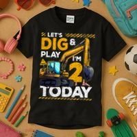 Birthday Boy 2 Construction 2nd Birthday Excavator Birthday Kids T-Shirt thumb 3