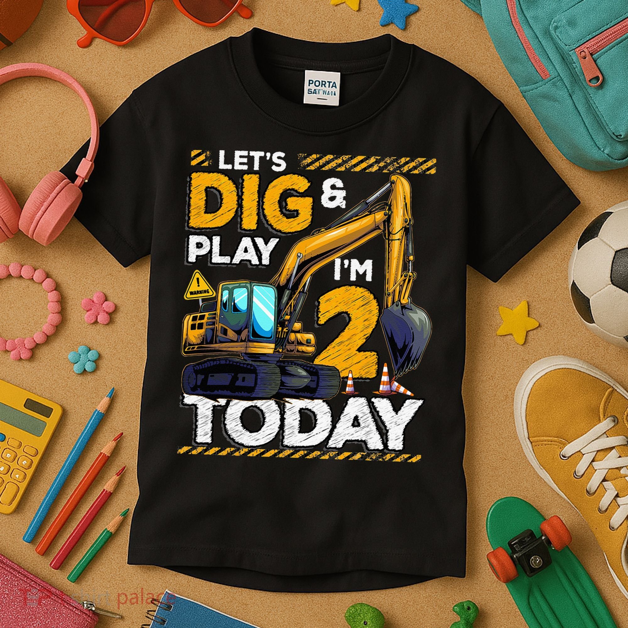 Birthday Boy 2 Construction 2nd Birthday Excavator Birthday Kids T-Shirt