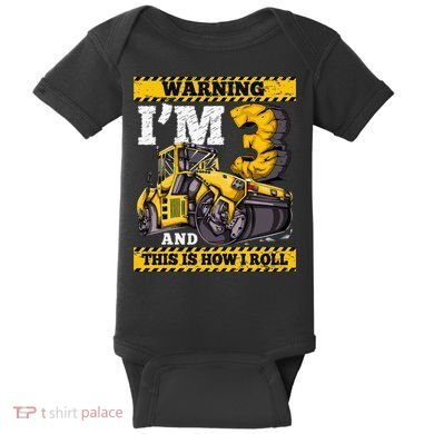 Birthday Boy 3 Construction 3rd Birthday Roller 3rd Birthday Baby Bodysuit