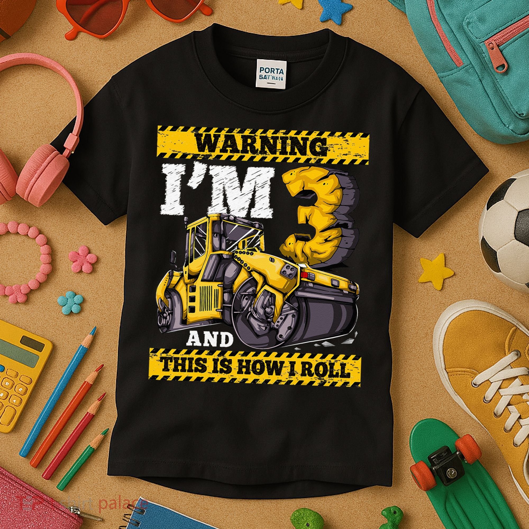 Birthday Boy 3 Construction 3rd Birthday Roller 3rd Birthday Kids T-Shirt