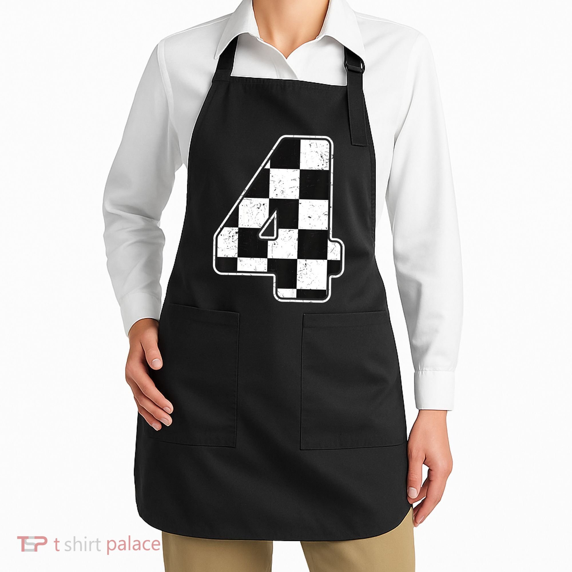 Birthday Boy 4 Four Race Car 4th Birthday Racing Car Flag Apron