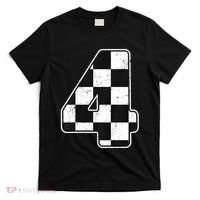 Birthday Boy 4 Four Race Car 4th Birthday Racing Car Flag T-Shirt thumb 0