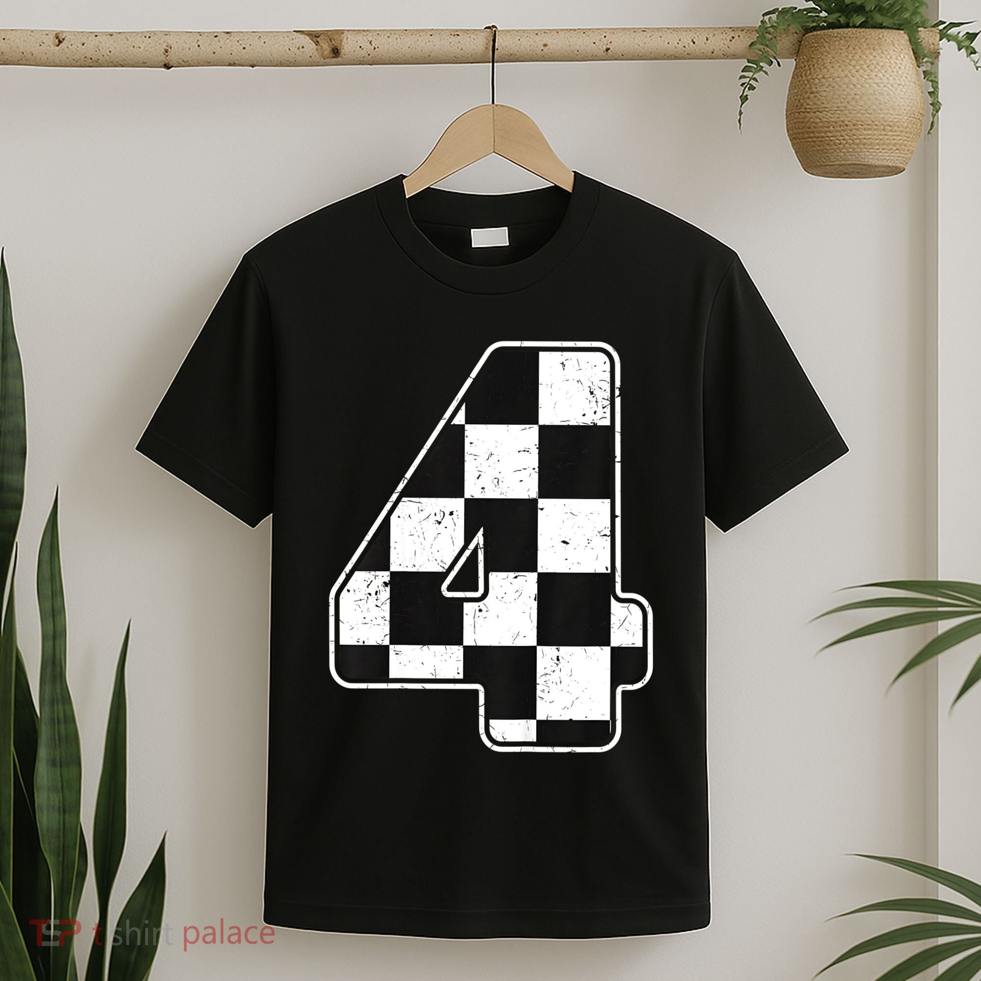 Birthday Boy 4 Four Race Car 4th Birthday Racing Car Flag T-Shirt