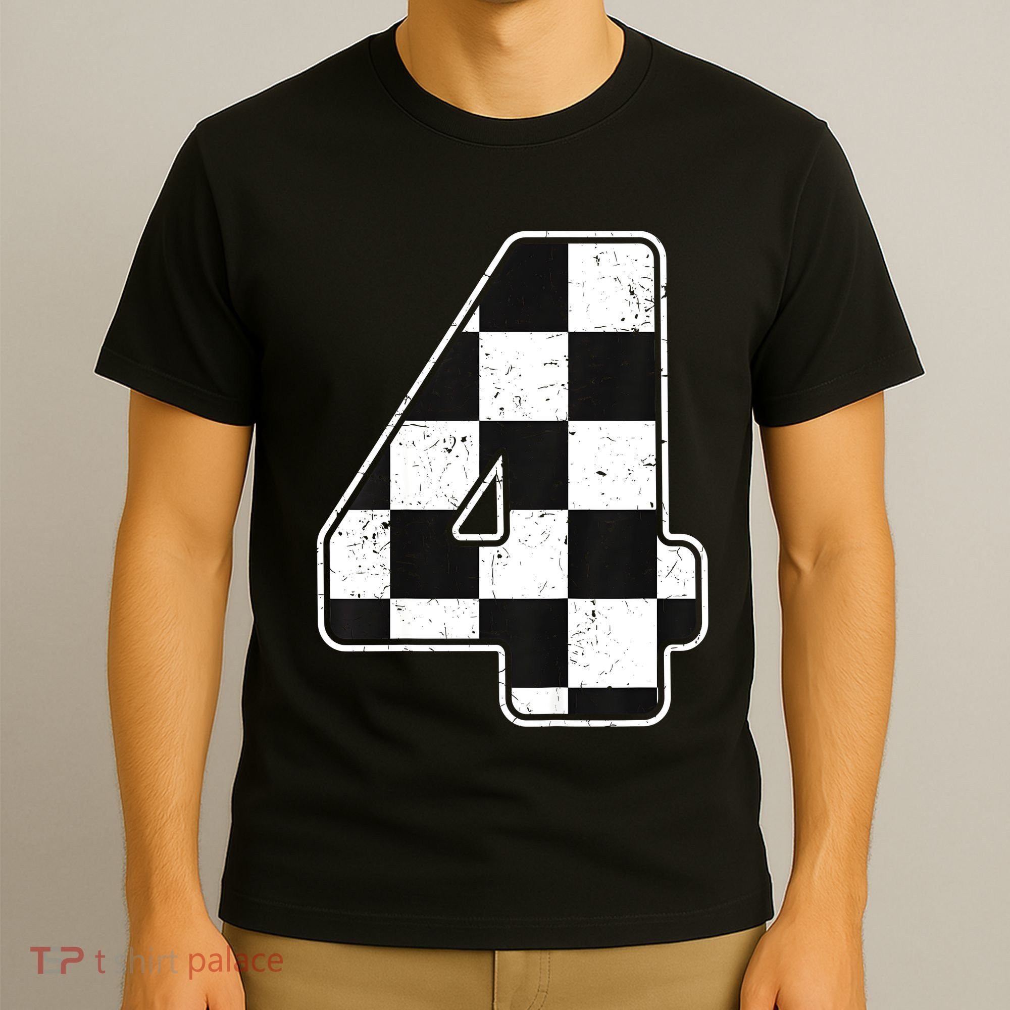Birthday Boy 4 Four Race Car 4th Birthday Racing Car Flag T-Shirt