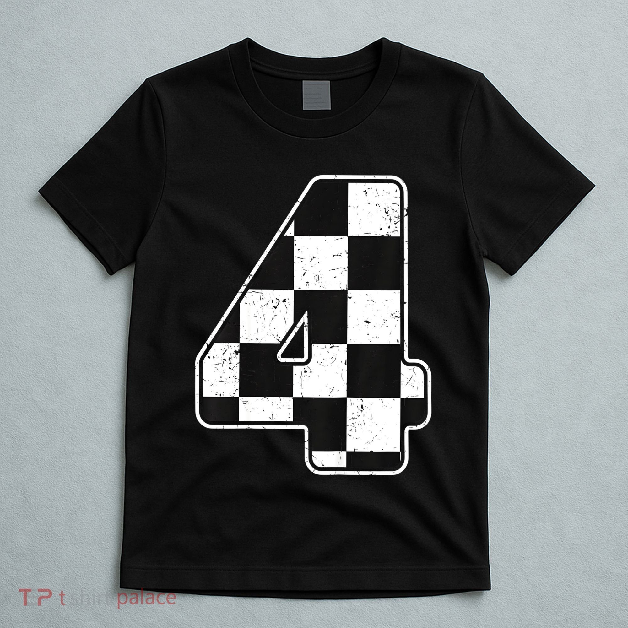 Birthday Boy 4 Four Race Car 4th Birthday Racing Car Flag T-Shirt