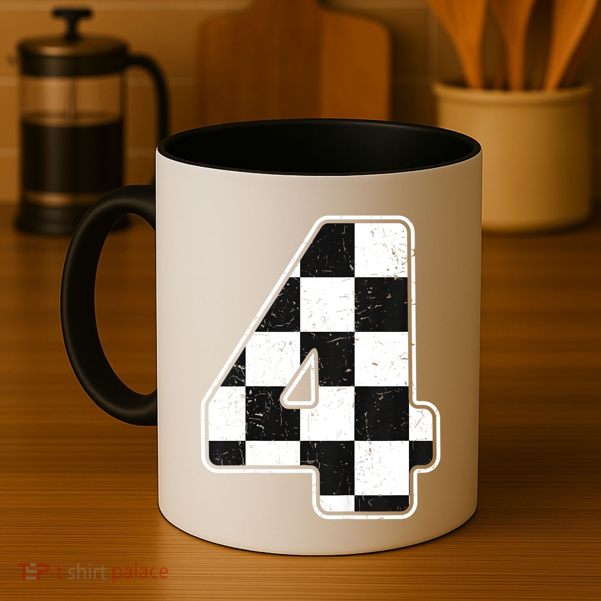 Birthday Boy 4 Four Race Car 4th Birthday Racing Car Flag Coffee Mug