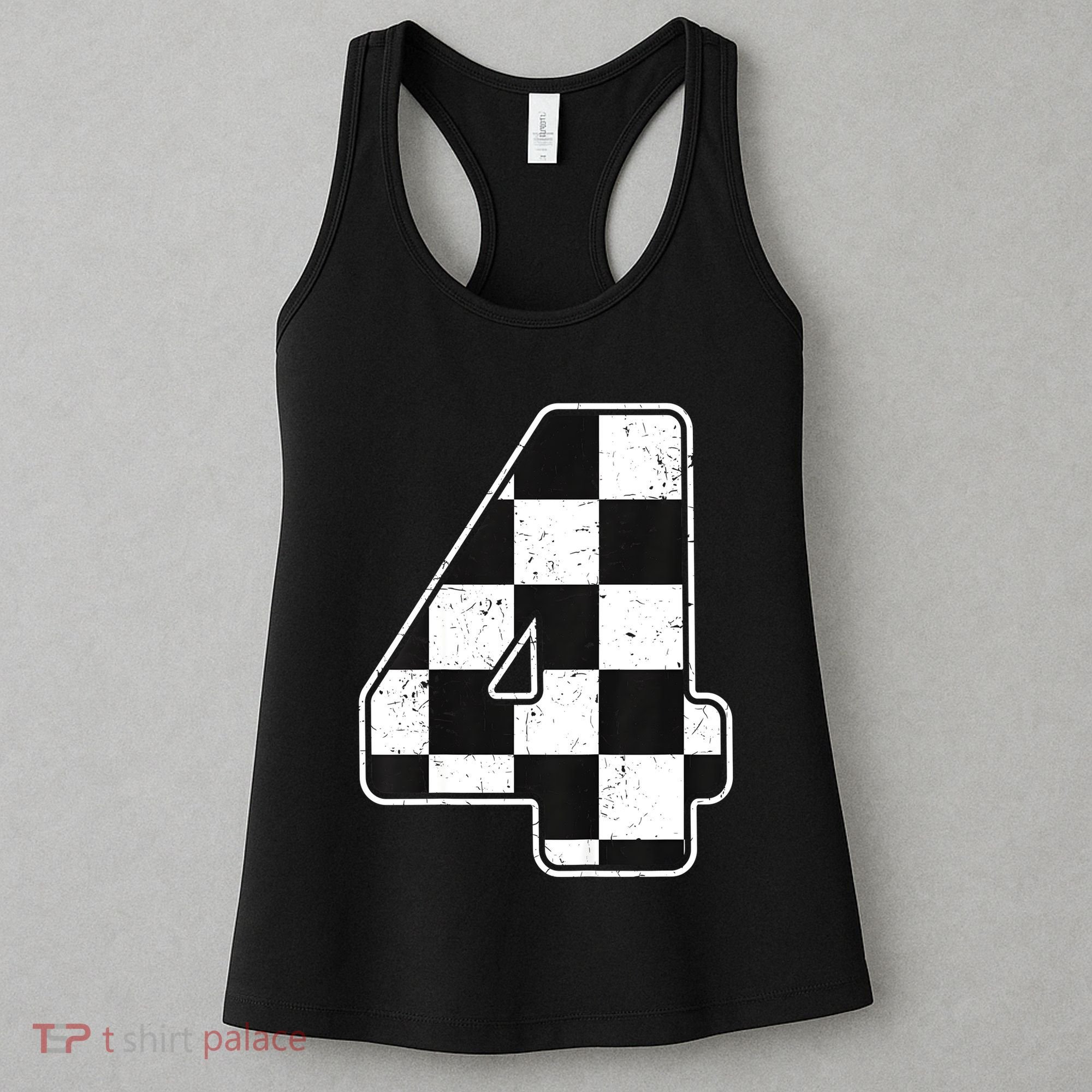 Birthday Boy 4 Four Race Car 4th Birthday Racing Car Flag Women's Tank Top