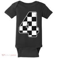Birthday Boy 4 Four Race Car 4th Birthday Racing Car Flag Baby Bodysuit thumb 0