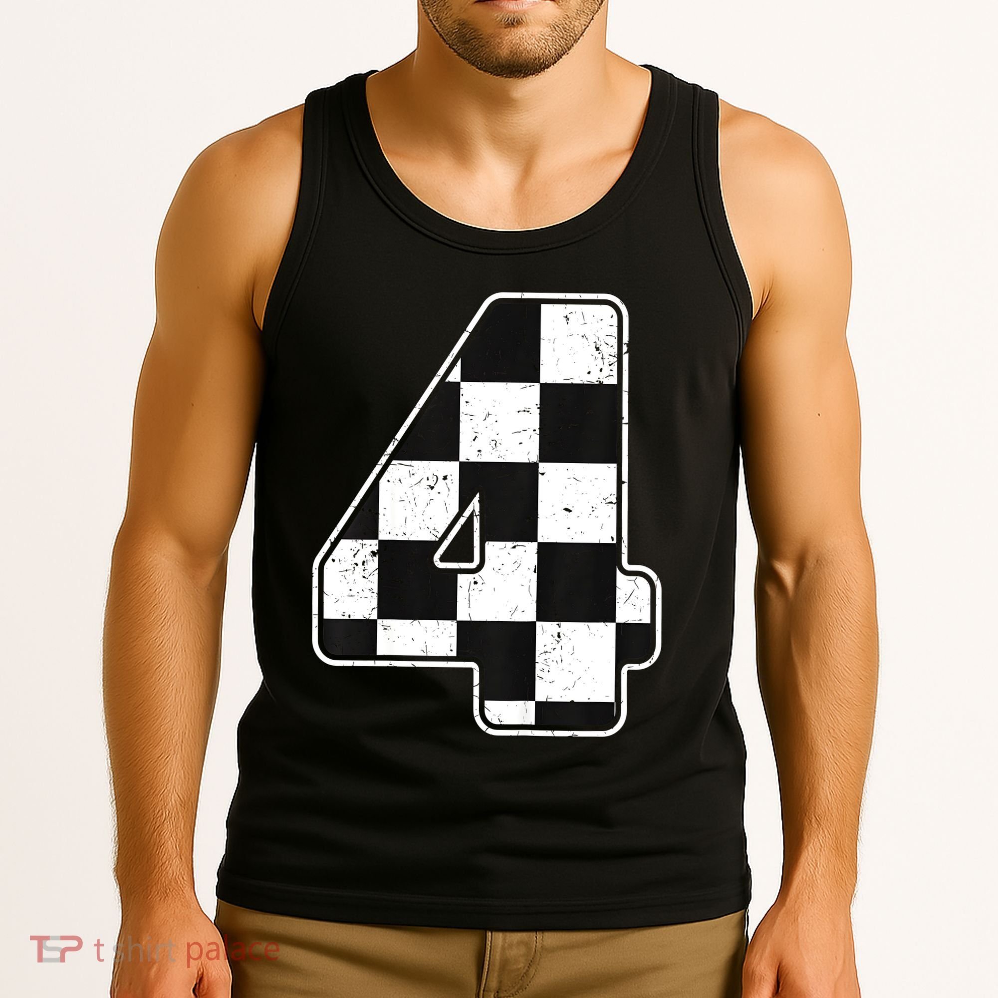 Birthday Boy 4 Four Race Car 4th Birthday Racing Car Flag Tank Top