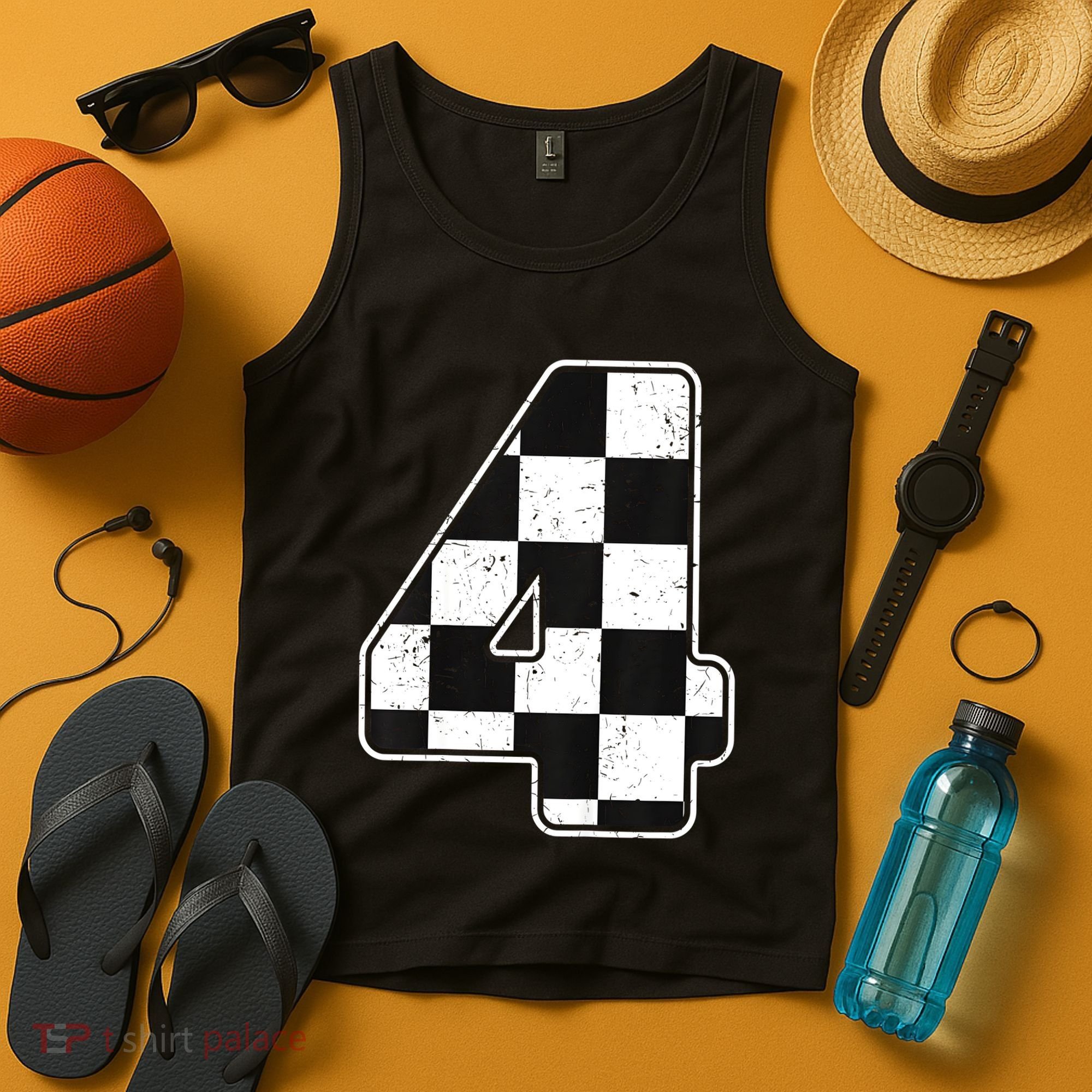 Birthday Boy 4 Four Race Car 4th Birthday Racing Car Flag Tank Top