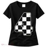 Birthday Boy 4 Four Race Car 4th Birthday Racing Car Flag Women's T-Shirt thumb 0