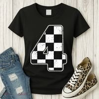 Birthday Boy 4 Four Race Car 4th Birthday Racing Car Flag Women's T-Shirt thumb 3