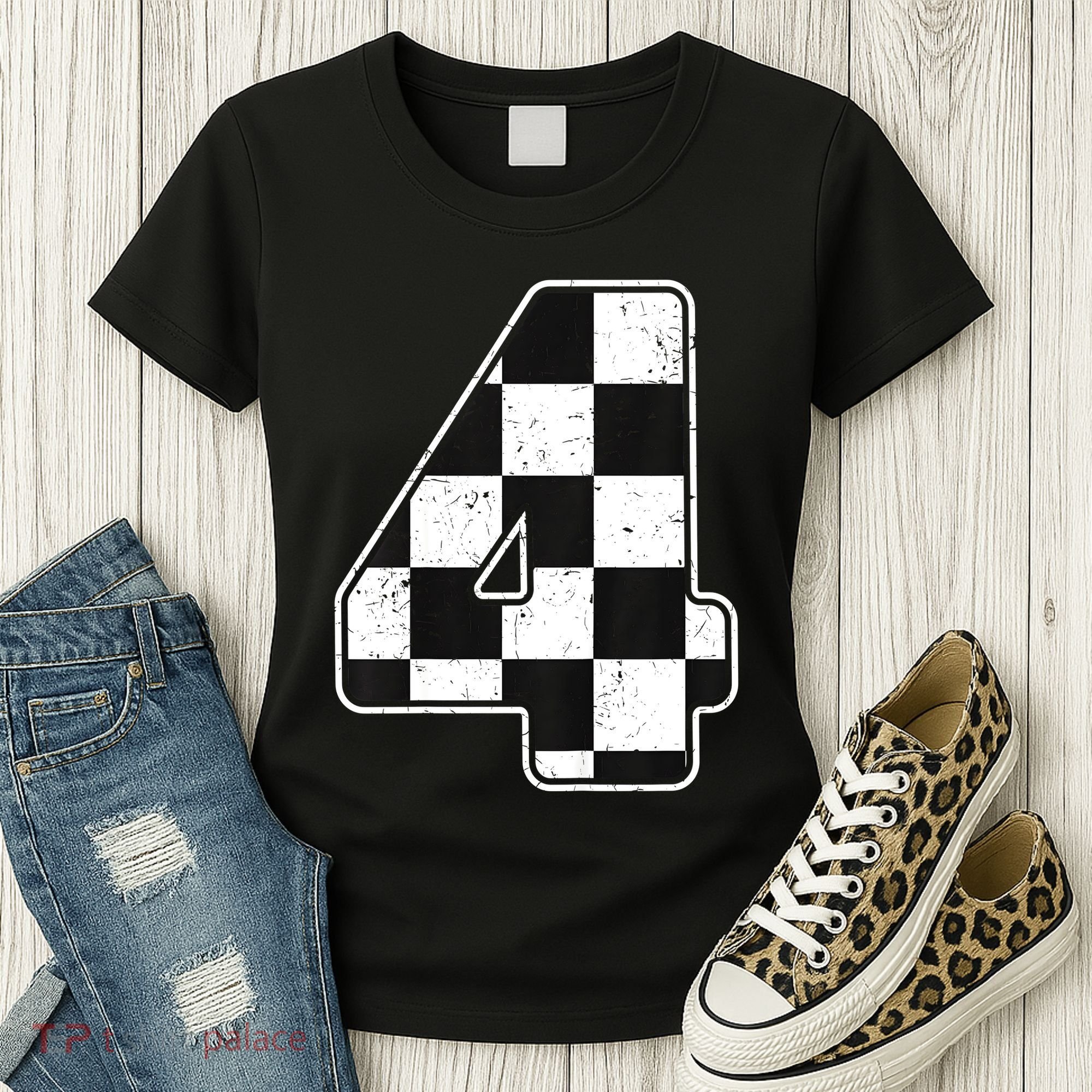 Birthday Boy 4 Four Race Car 4th Birthday Racing Car Flag Women's T-Shirt