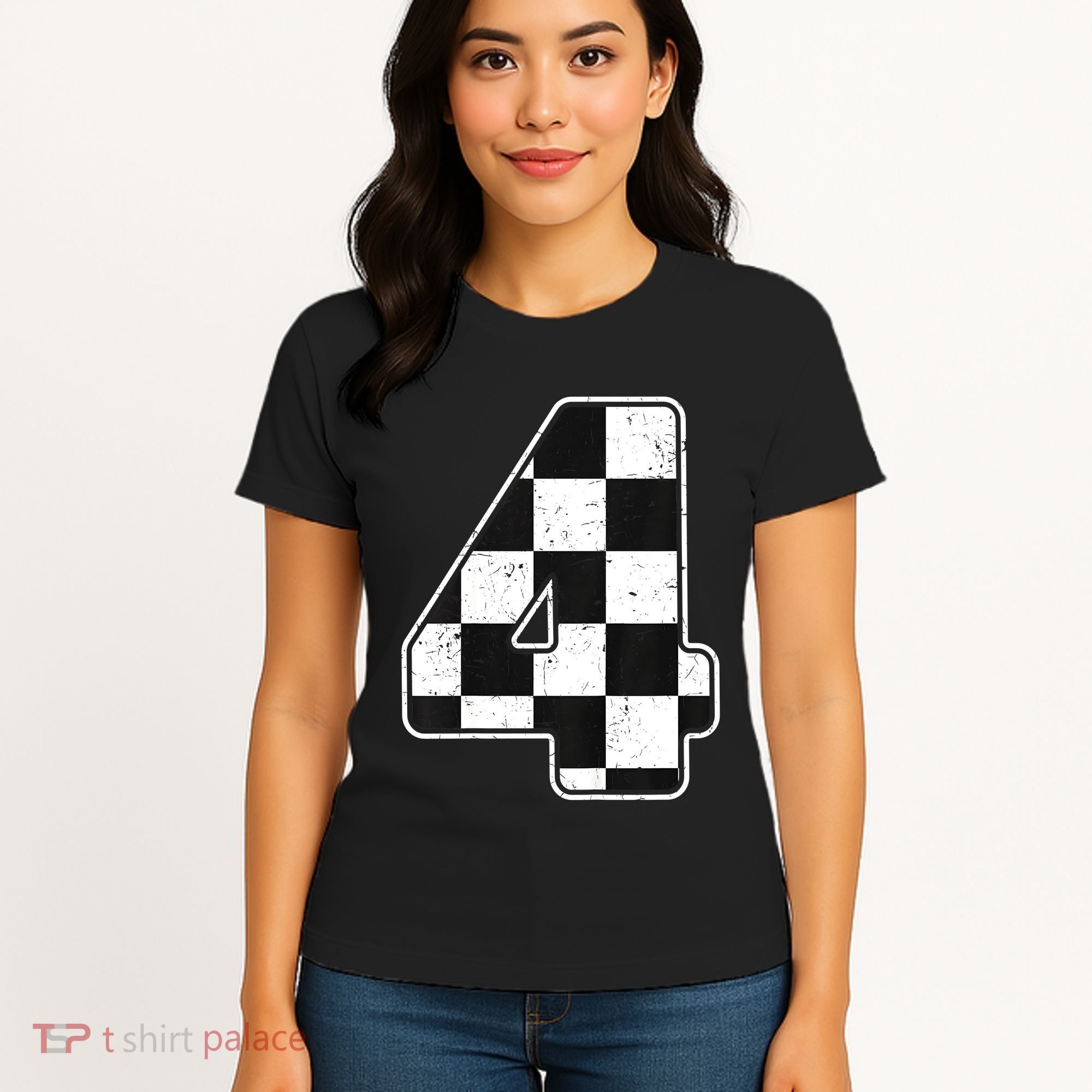 Birthday Boy 4 Four Race Car 4th Birthday Racing Car Flag Women's T-Shirt