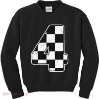 Birthday Boy 4 Four Race Car 4th Birthday Racing Car Flag Kids Sweatshirt thumb 0