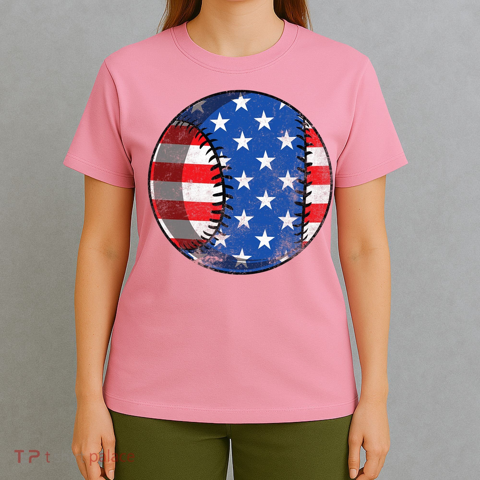 Baseball Ball 4th Of July Boys American Flag T-Shirt