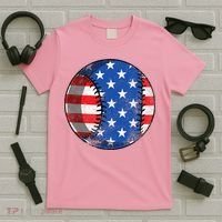 Baseball Ball 4th Of July Boys American Flag T-Shirt thumb 5